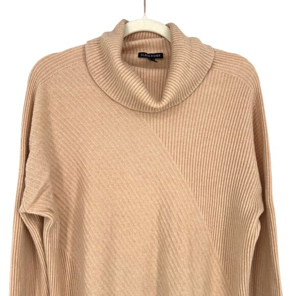 Eileen Fisher Cashmere Rib Knit Cowl Neck Sweater Beige Cream Size Medium - Picture 2 of 12